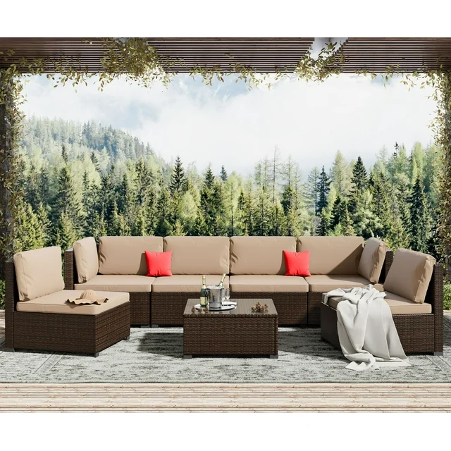 7 Piece Patio Furniture Set, Outdoor Furniture Patio Sectional Sofa, All Weather PE Rattan Outdoor Sectional with Cushion and Coffee Table At Walmart.com cipads freeads