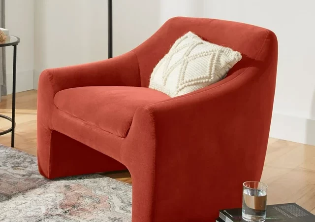 Better Homes & Gardens Emerson Curvy Velvet Accent Chair Rustic Red cipads freeads