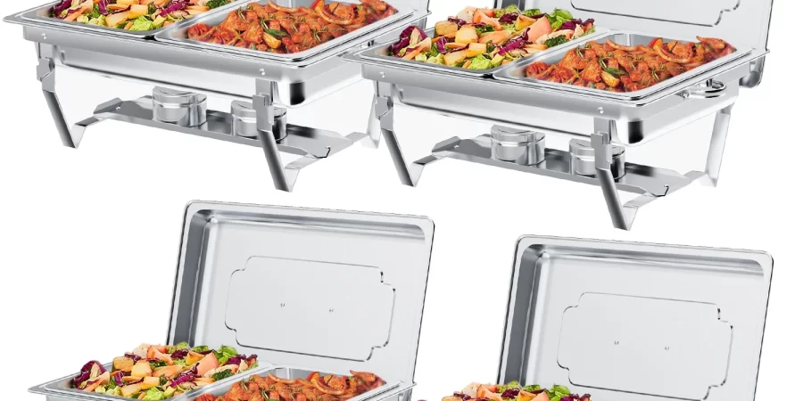 Chafing Dish Buffet Set 4 Pack, TINANA 8 QT Stainless Steel Chafing Dishes 2 Compartment for Buffet, Chafers and Buffet Warmers Sets for Parties, Events, Wedding, Camping, Dinner cipads freeads.jpeh