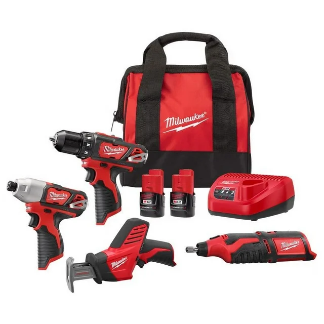 Milwaukee M12 Cordless Brushed 5 Tool Combo Kit cipads freeads