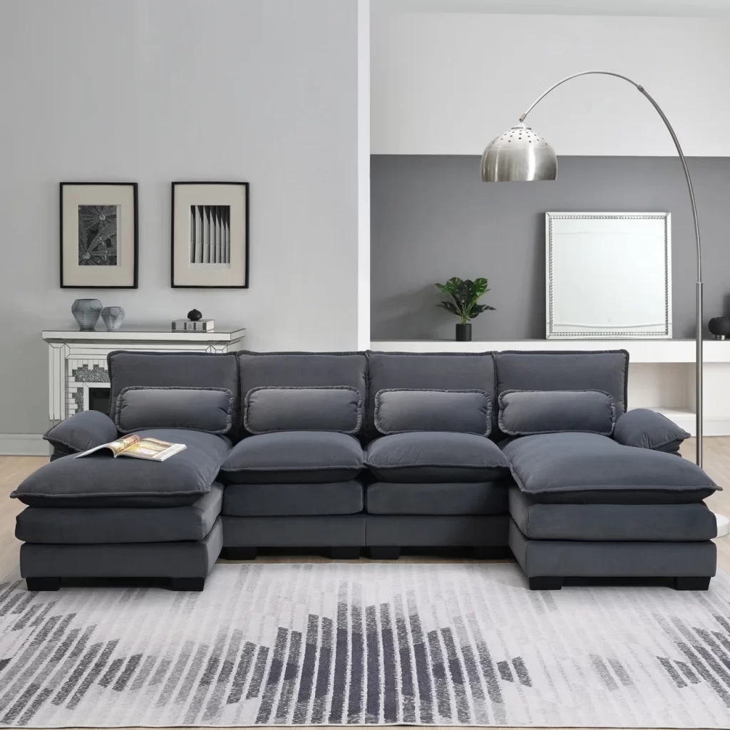 109.8" Modular Sectional Sofa, Modern Large U-shaped Sectional Couch with Storage Seat, -seat Upholstered Symmetrical Sofa Furniture and 4 Pillows, Fabric Modular U Shape Sofa for Living Room (Grey) cipads freeads