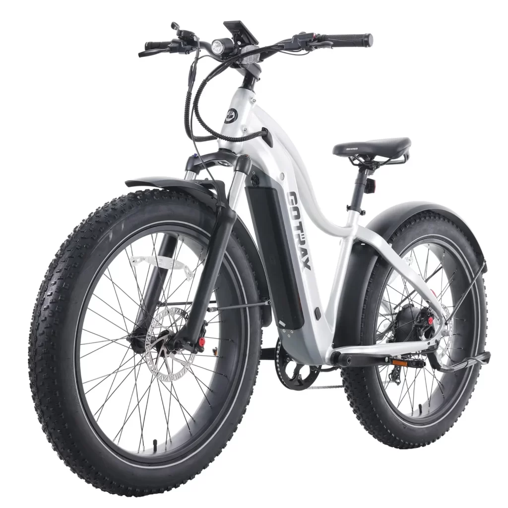 GOTRAX Tundra Electric Bike for Adults, 750W 48V 26" x 4" Fat Tire Adult Dirt Electric Bicycle, 20MPH All Terrain Electric Mountain Bike, Step over, Silver cipads freeads