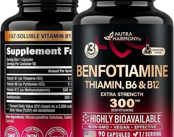 Benfotiamine 300 mg - Nerve Support, Energy & Metabolism Support - Benfotiamine Supplement Fat-Soluble Vitamin B1 - Highly Bioavailable & Absorbable - with Thiamin, Vitamin B12 & B6 - 90 Capsules cipads freeads