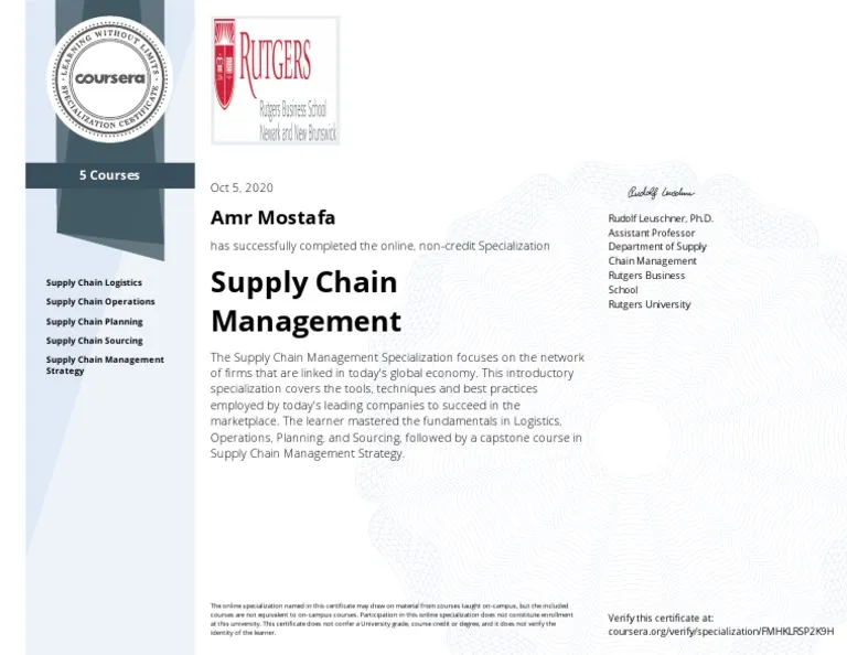 Supply Chain Management Specialization By Rutgers University Online At Coursera.com cipads freeads
