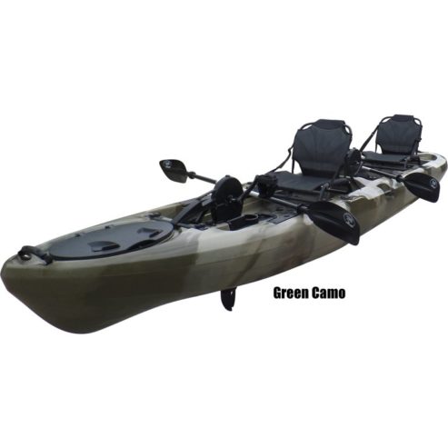 BKC PK14 14′ Tandem Sit On Top Pedal Drive Kayak W/ Rudder System, 2 Paddles, 2 Upright Back Support Aluminum Frame Seats 2 Person Foot Operated Kayak