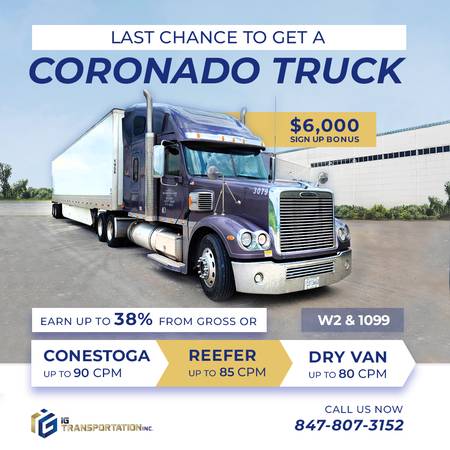 CDL DRIVERS | 38% from gross | $6,000 SIGN UP BONUS | CORONADO W2&1099 (Los Angeles)