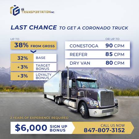 CDL DRIVERS | 38% from gross | $6,000 SIGN UP BONUS | CORONADO W2&1099 (Los Angeles)