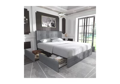 Allewie-Light-Grey-Queen-Platform-Bed-Frame-with-4-Drawers-Storage-cipads-freeads