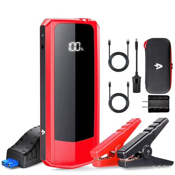 Audew 2000A Peak 20000mAh Car Jump Starter for All Gas Engines or Up To 8.5L Diesel Engines with LCD Power Display , Ep155 – Red