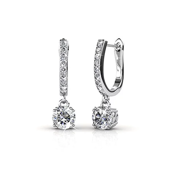 Cate & Chloe McKenzie 18k White Gold Plated Dangling Earrings with Swarovski Crystals, Solitaire Crystal Dangle Earrings, Best Silver Drop Earrings for Women, Horseshoe Shape