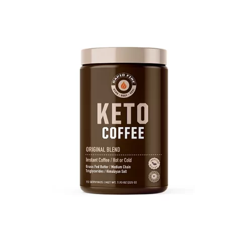 Rapid Fire Keto Coffee is a powdered, ketogenic, instant coffee mix made with grass-fed butter, coconut oil, MCT oil