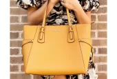 Michael Kors Voyager Travel Shoulder Tote Marigold Yellow Pebbled Leather