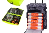 VORVIL Fishing Tackle Box with Rolling Wheels, 5 Heavy-Duty Plastic Lure Boxes, and 184 Pc. Bait Set