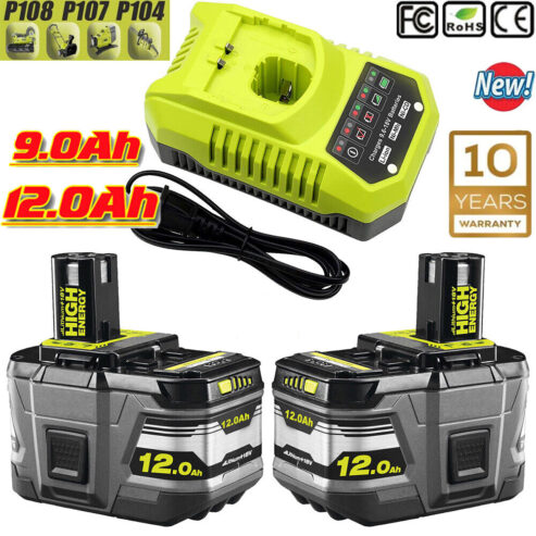 12.0Ah Battery Pack & charger For RYOBI P108 18V 9Ah High Capacity Lithium-ion