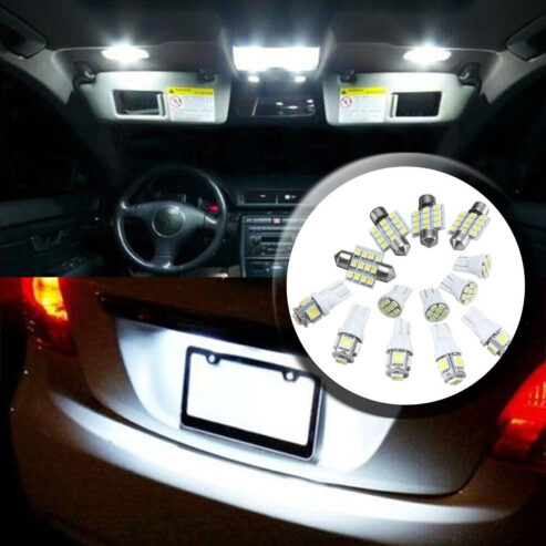 13Pcs Car Interior Parts LED Lights Kit For Dome License Plate Lamp Bulb White