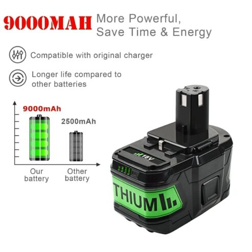 2PACK Battery & charger For RYOBI P108 18V 9Ah 8AH High Capacity Lithium-ion