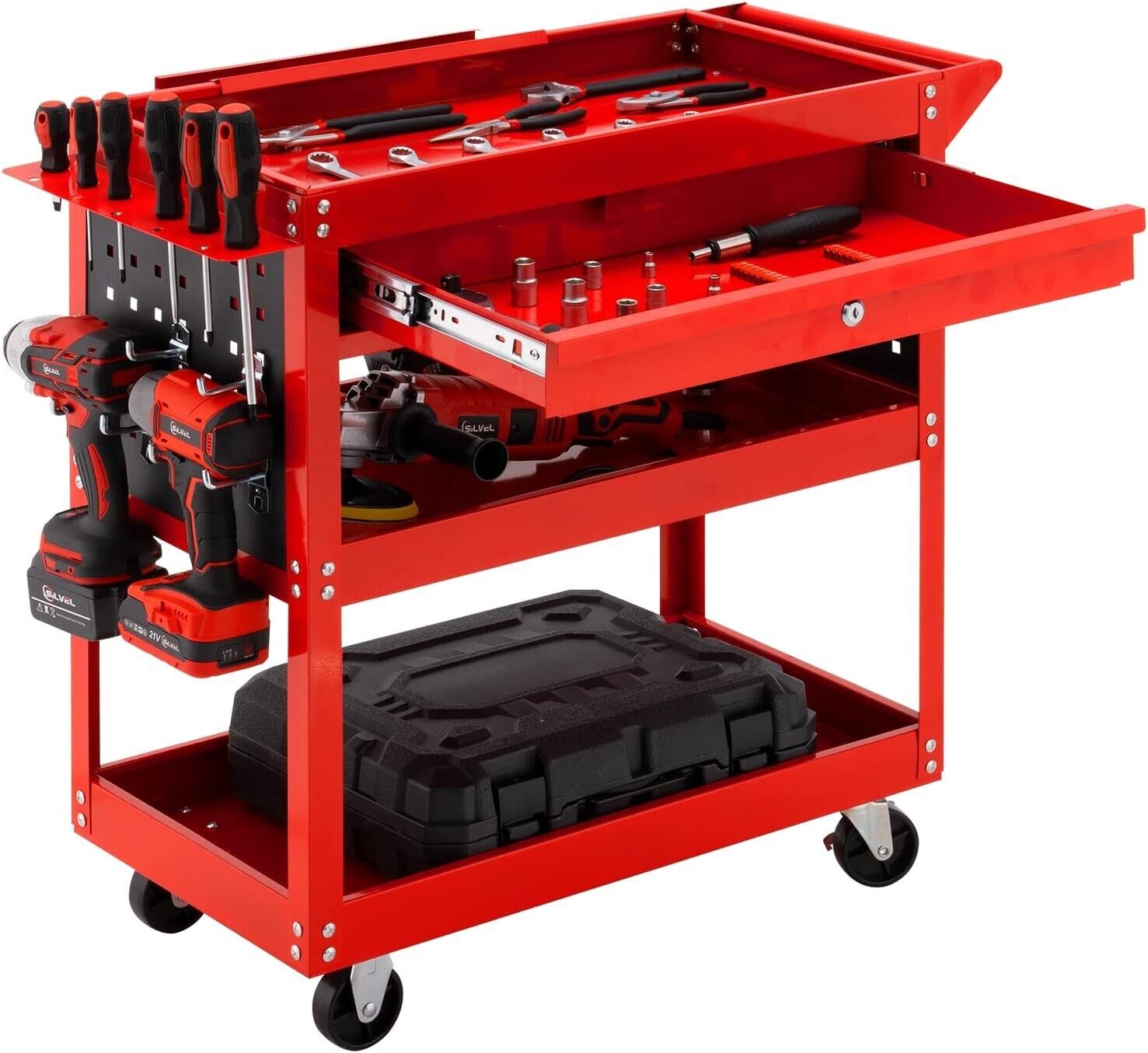 3 Tier Rolling Tool Cart, 330 LBS Capacity Heavy Duty Utility Cart Tool Organize