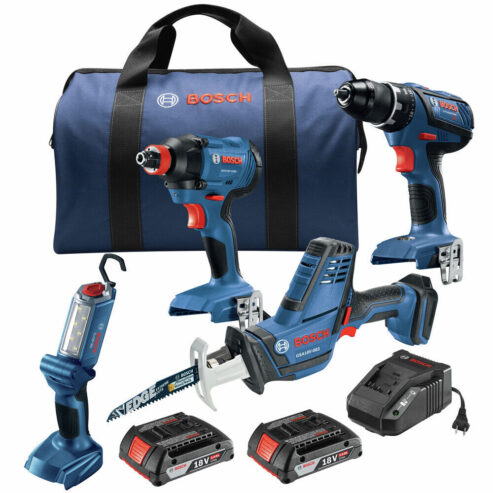 Bosch GXL18V-496B22-RT 18V 4-Tool Combo Kit (2 Ah) Certified Refurbished