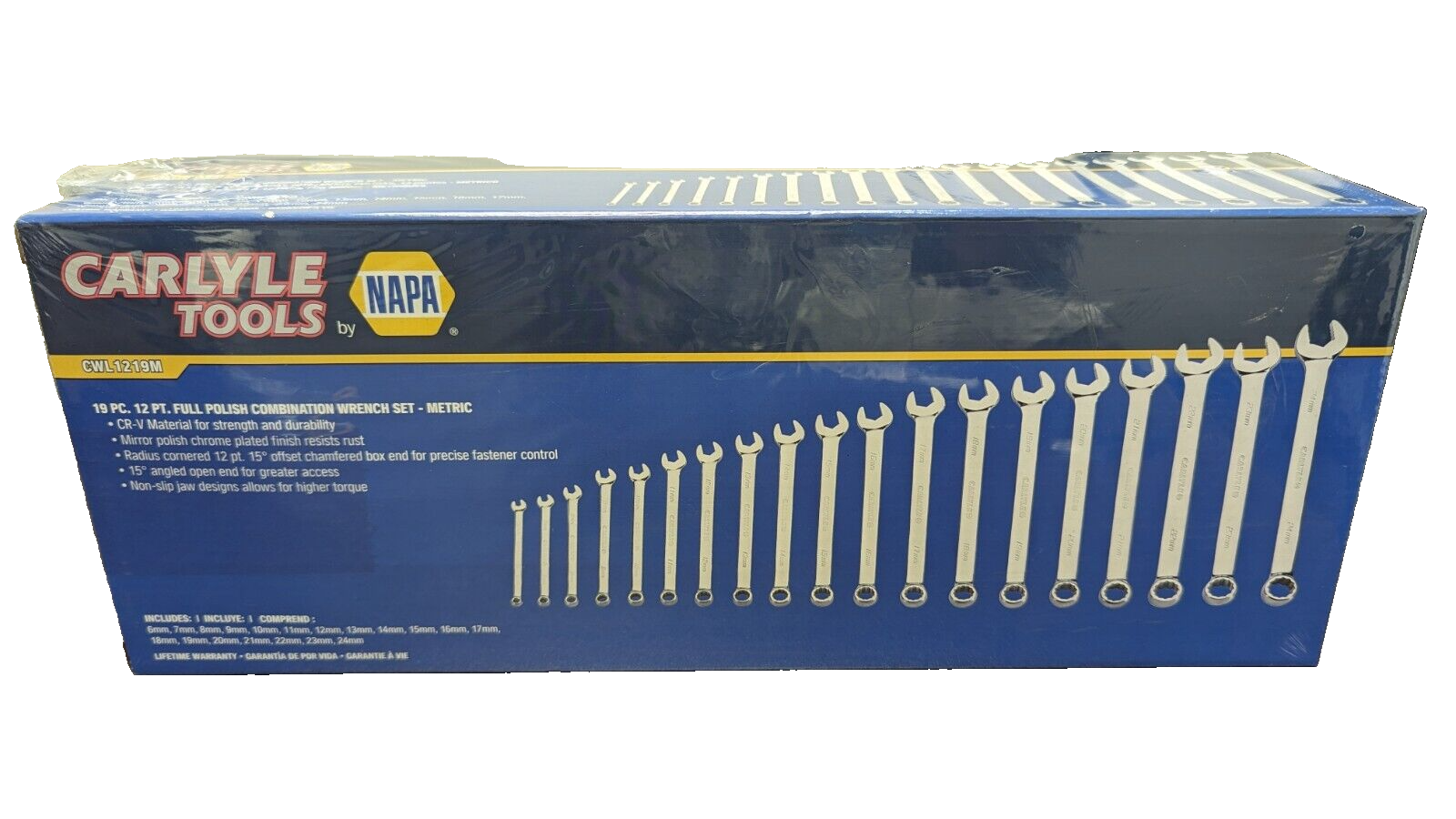 Carlyle Tools by Napa 19PC 12PT Long Non-Slip Combination Wrench Metric Set