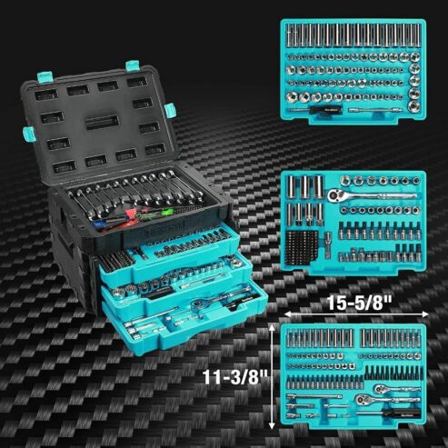 DURATECH 497PC Mechanics Tool Set Automotive SAE/Metric Socket 3 Drawer Case Box