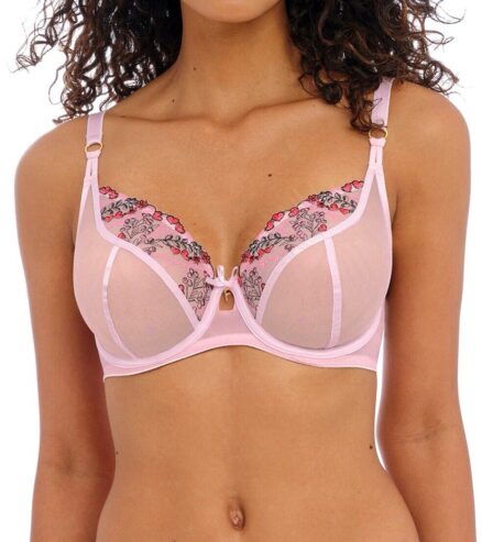 Freya Show Off Bra Pink Floral Size 30F Underwired Plunge Sheer Mesh 401602 New