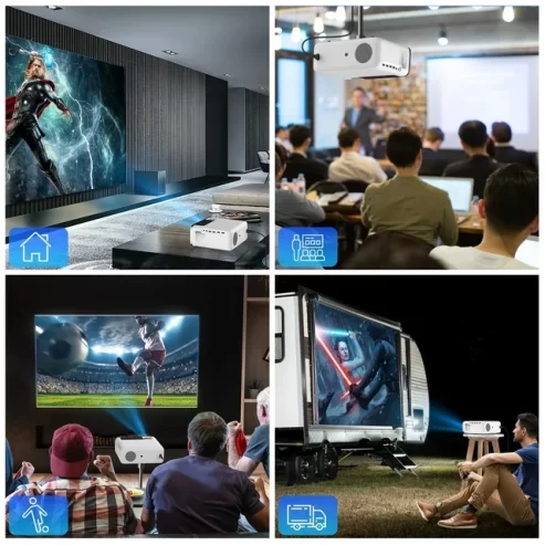 Groview WiFi Bluetooth Projector, 12000 Lux Native 1080P Projector, Android TV 9.0 Outdoor Movie Projector with 100″ Screen, 4K Supports, Home Theater Projector Compatible with Phone/PC/TV Stick.