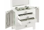 Hives and Honey Emma Jewelry Chest Organizer for Women, Jewelry Box with Mirror, White