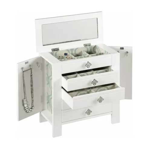 Hives and Honey Emma Jewelry Chest Organizer for Women, Jewelry Box with Mirror, White