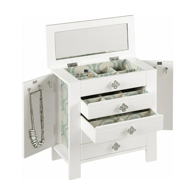 Hives and Honey Emma Jewelry Chest Organizer for Women, Jewelry Box with Mirror, White