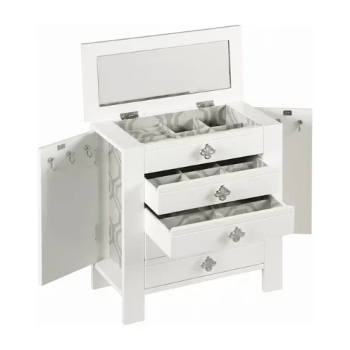 Hives and Honey Emma Jewelry Chest Organizer for Women, Jewelry Box with Mirror, White