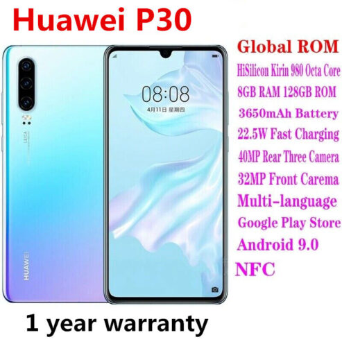 Huawei P30 128GB+6GB Dual Sim 40MP Android Global Unlocked CellPhone -New Sealed