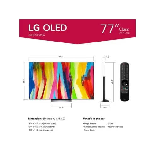 LG 77″ Class 4K UHD OLED Web OS Smart TV with Dolby Vision C2 Series OLED77C2PUA