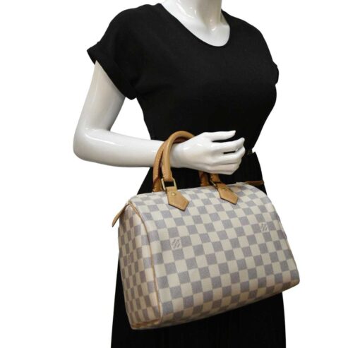 LOUIS VUITTON Speedy 25 Damier Azur Shoulder Bag White