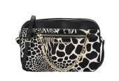 MICHAEL KORS JET SET ZEBRA BLACK LEATHER CALF HAIR ZIP CHAIN CROSSBODY BAG