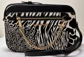 MICHAEL KORS JET SET ZEBRA BLACK LEATHER CALF HAIR ZIP CHAIN CROSSBODY BAG