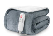 Maxkare 50″ x 60″ Electric Heated Blanket with 6 Heating Levels & 1-5H Auto-off, Machine Washable Flannel & Sherpa, Gray & White