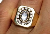 Men’s 14k Real Solid Gold Ring, Cool Men’s Diamond CZ Ring Pinky Ring