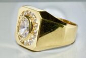 Men’s 14k Real Solid Gold Ring, Cool Men’s Diamond CZ Ring Pinky Ring