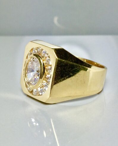 Men’s 14k Real Solid Gold Ring, Cool Men’s Diamond CZ Ring Pinky Ring