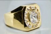 Men’s 14k Real Solid Gold Ring, Cool Men’s Diamond CZ Ring Pinky Ring