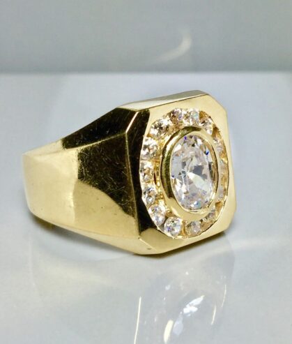 Men’s 14k Real Solid Gold Ring, Cool Men’s Diamond CZ Ring Pinky Ring