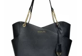 Michael Kors Jet Set Travel Large Top Zip Chain Tote Black Saffiano Leather