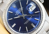 ROLEX MENS DATEJUST BLUE DIAL 18K WHITE GOLD & STAINLESS STEEL WATCH