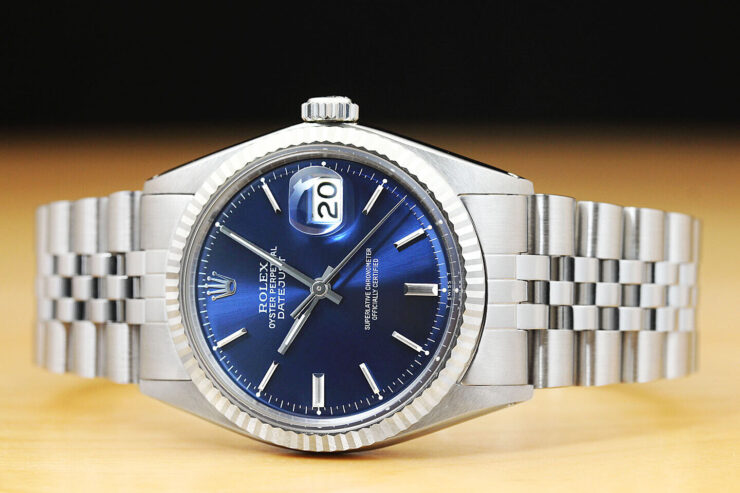 ROLEX MENS DATEJUST BLUE DIAL 18K WHITE GOLD & STAINLESS STEEL WATCH