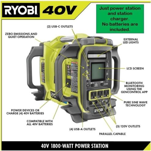 RYOBI 40-Volt 1800-Watt Power Station Lithium Battery Inverter- Station Only