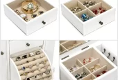 Sfugno Jewelry Box for Women, Rustic Wooden Jewelry Boxes & Organizers with Mirror, 4 Layer Jewelry Organizer Box Display for Rings Earrings Necklaces Bracelets