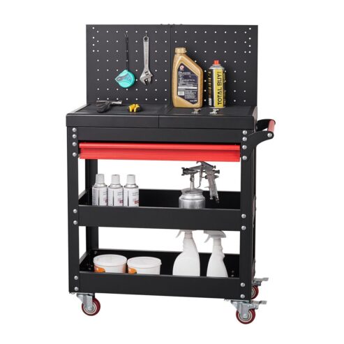 Steel Tool Cart on Wheels 3 Tier Rolling Tool Cart with Drawer and Sliding Top