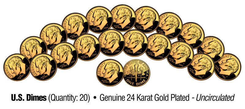 UNCIRCULATED 24K GOLD PLATED U.S. MINT DIMES (Lot of 20)