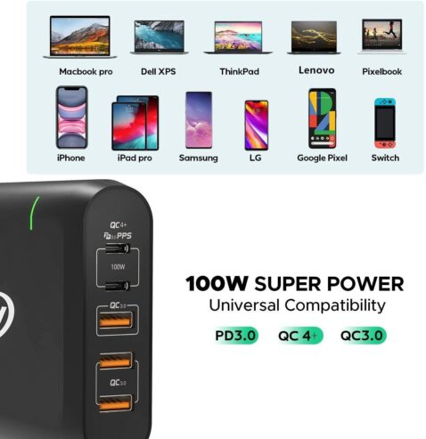 USB C Charger Keypower 100W 5-Port Power Delivery Quick Charger Station