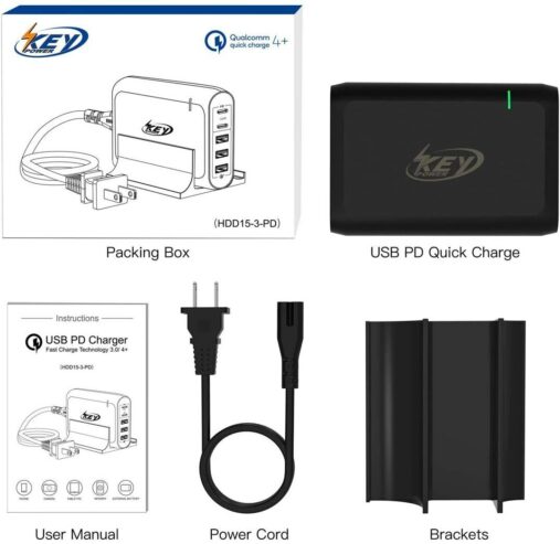 USB C Charger Keypower 100W 5-Port Power Delivery Quick Charger Station